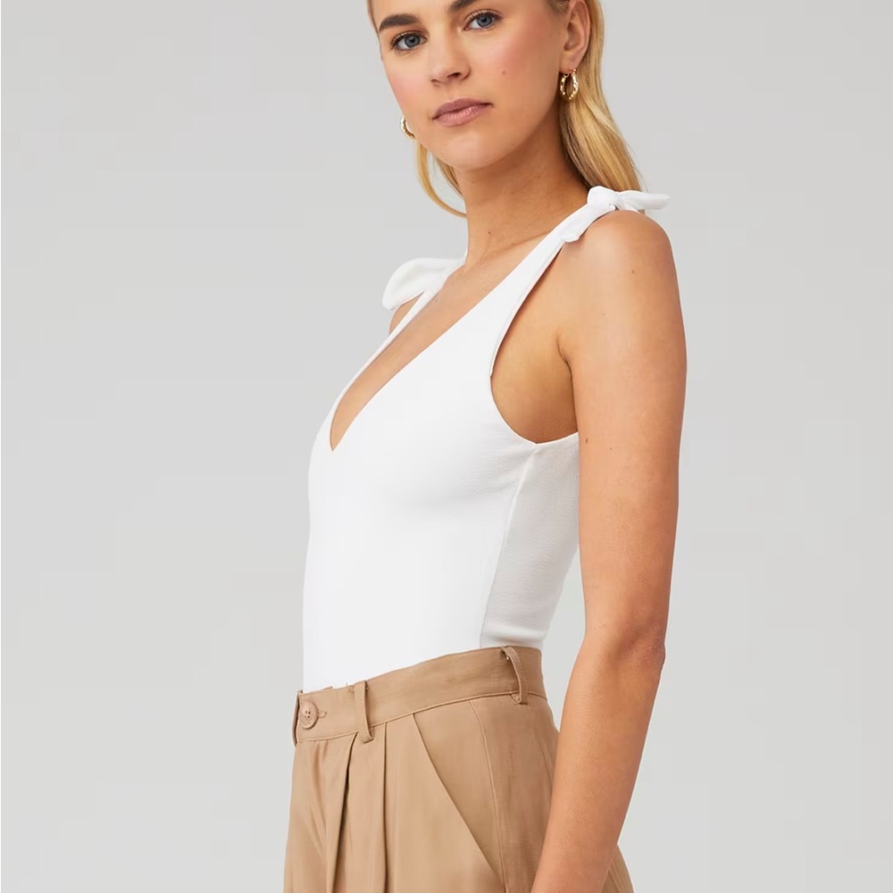 Show Me Your MuMu White Sleeveless Tie Front Bodysuit